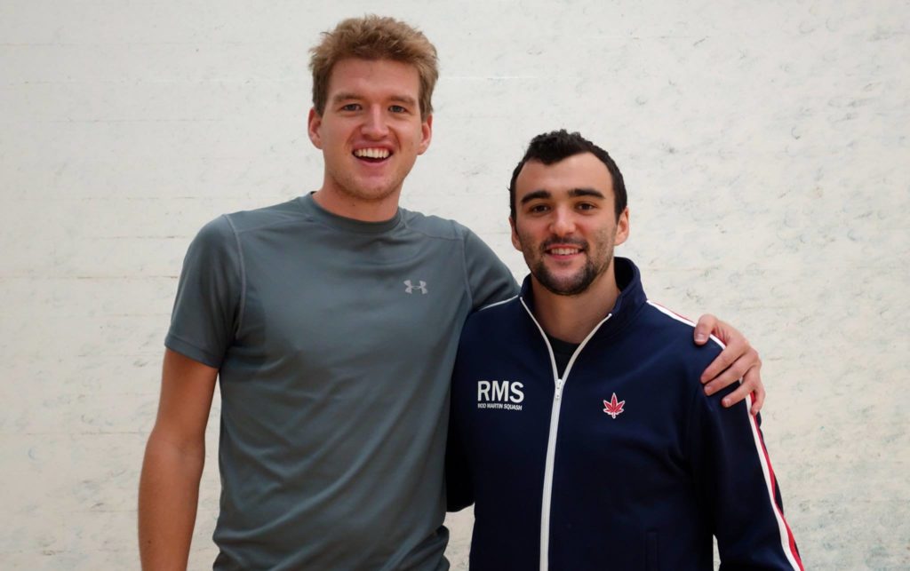 Chris Hanson (R) with his first-round opponent,  Mark Broekman. (image: New Mexico Squash)