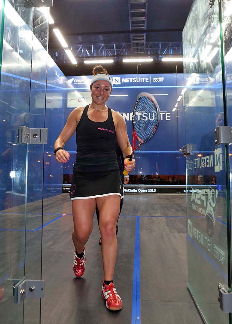 A victorious Sobhy leaves the NetSuite Challenge Court. (image: Steve Line/squashpics.com)