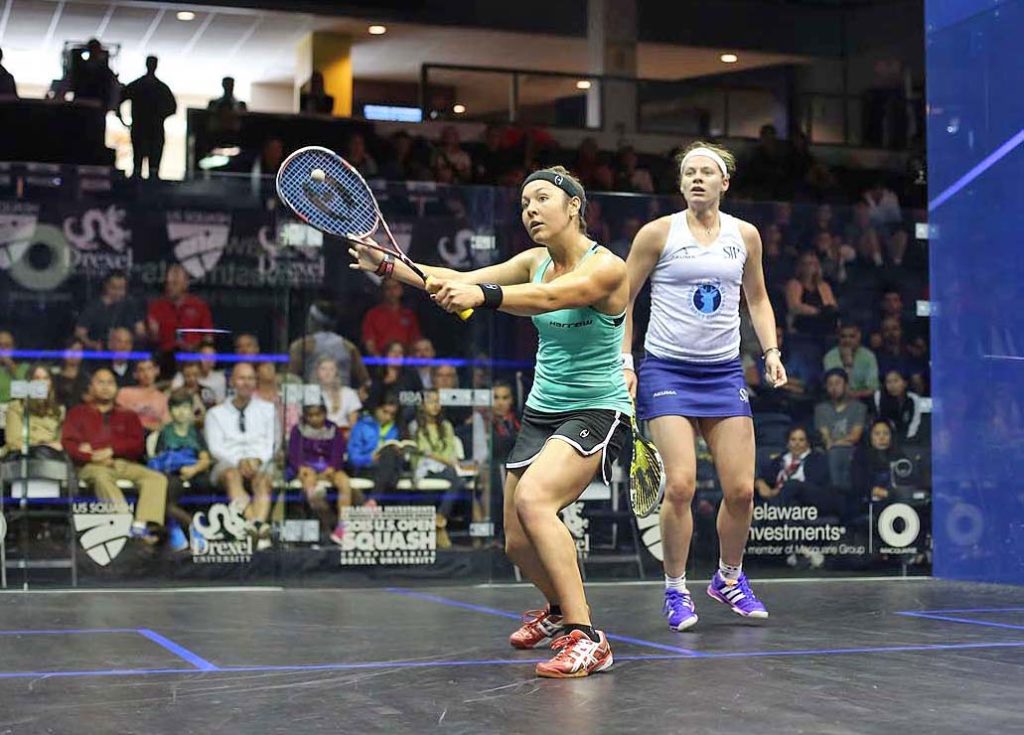 Sobhy (L) defeated England's Sarah-Jane Perry for the second time in two weeks. (image: Steve Line/squashpics.com)