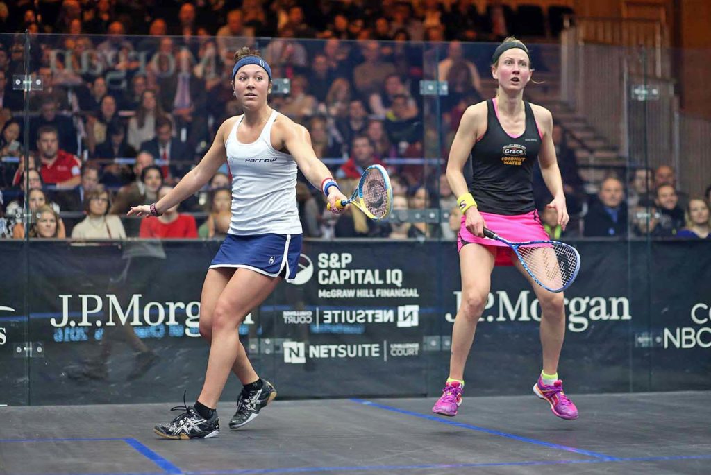 Sobhy (l) against Waters in the Tournament of Champions quarterfinals. (image: squashpics.com)
