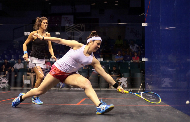 Sobhy (r) against Craig in the first round. (image: NAZA PSA Women's World Championship)