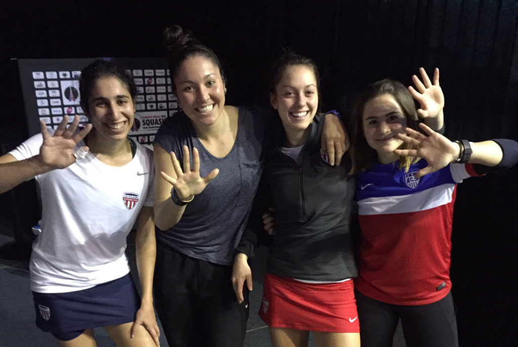 Team USA,  l-r: Reeham Sedky,  Amanda Sobhy,  Sabrina Sobhy,  Olivia Blatchford